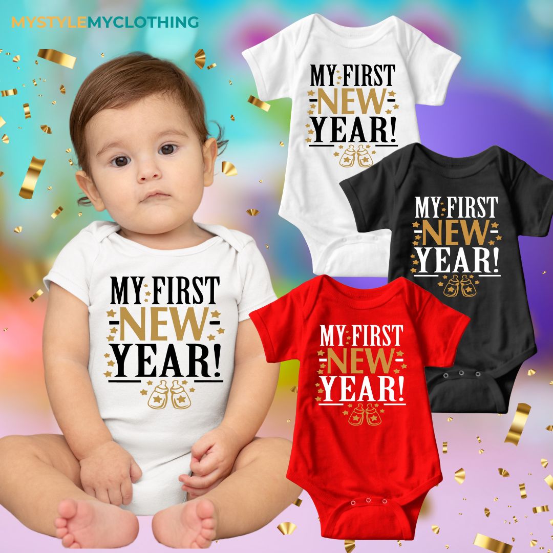 Baby New Year Holiday Onesies - My 1st New Year Small Bottle