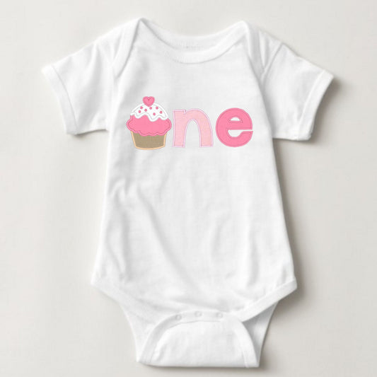 Baby 1st Birthday Onesies - 1 One (Cupcake)