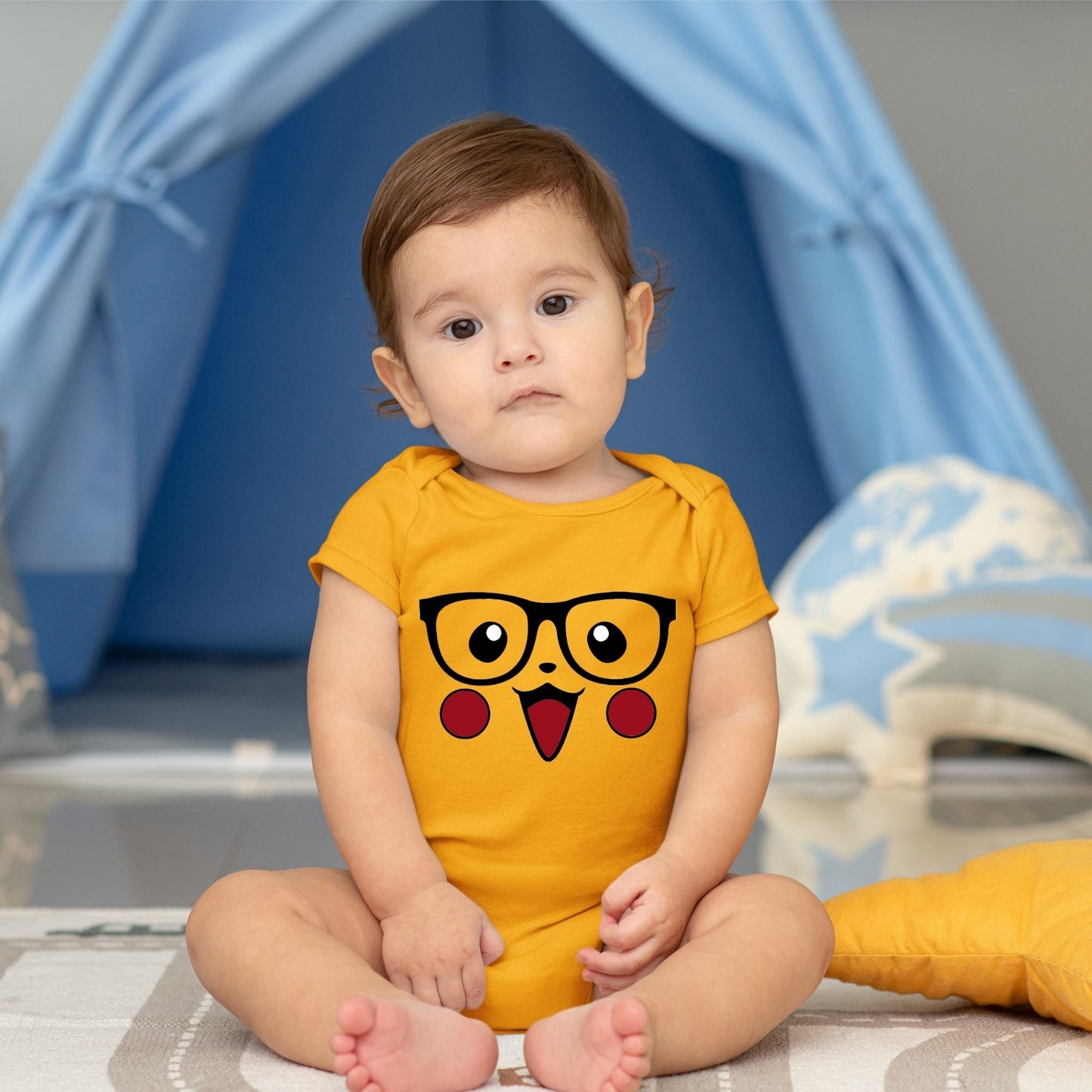 Baby Character Onesies with FREE Name Back Print - Pokemon-Pikachu with Glasses