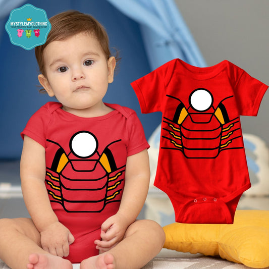 Baby Superhero Onesies with Name Back Print - Ironman-Suit Mark VII