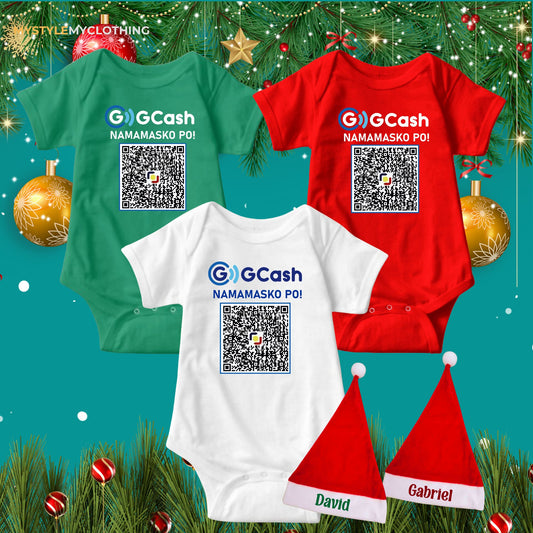 Baby QR Code Personalized Christmas Holiday Insta Gift Onesies with Baby Name Santa Hat