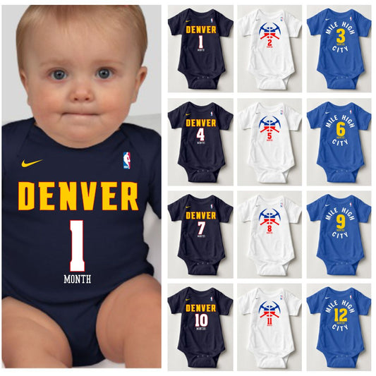 Baby Monthly Onesies - Basketball Jersey Denver-Nuggets