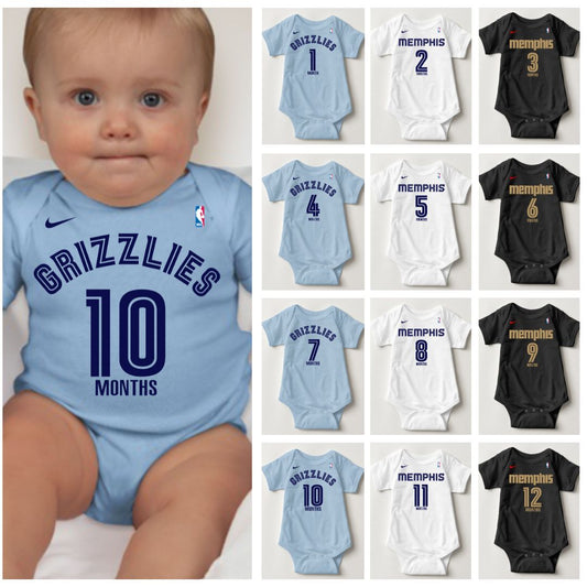 Baby Monthly Onesies - Basketball Jersey Memphis-Grizzles
