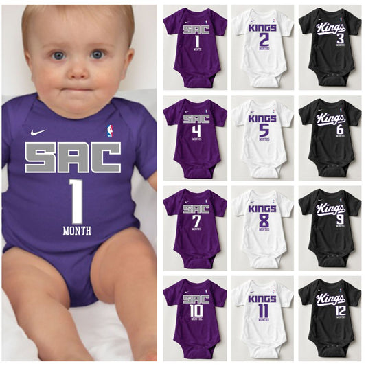 Baby Monthly Onesies - Basketball Jersey Sacramento Kings