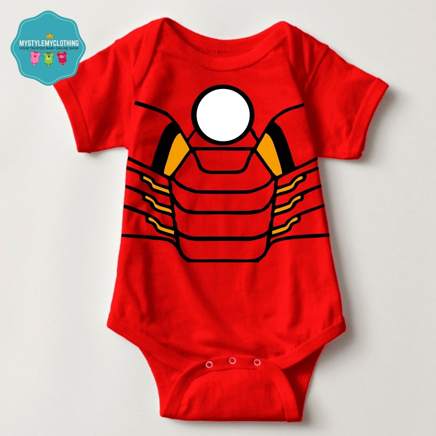 Baby Superhero Onesies with Name Back Print - Ironman-Suit Mark VII