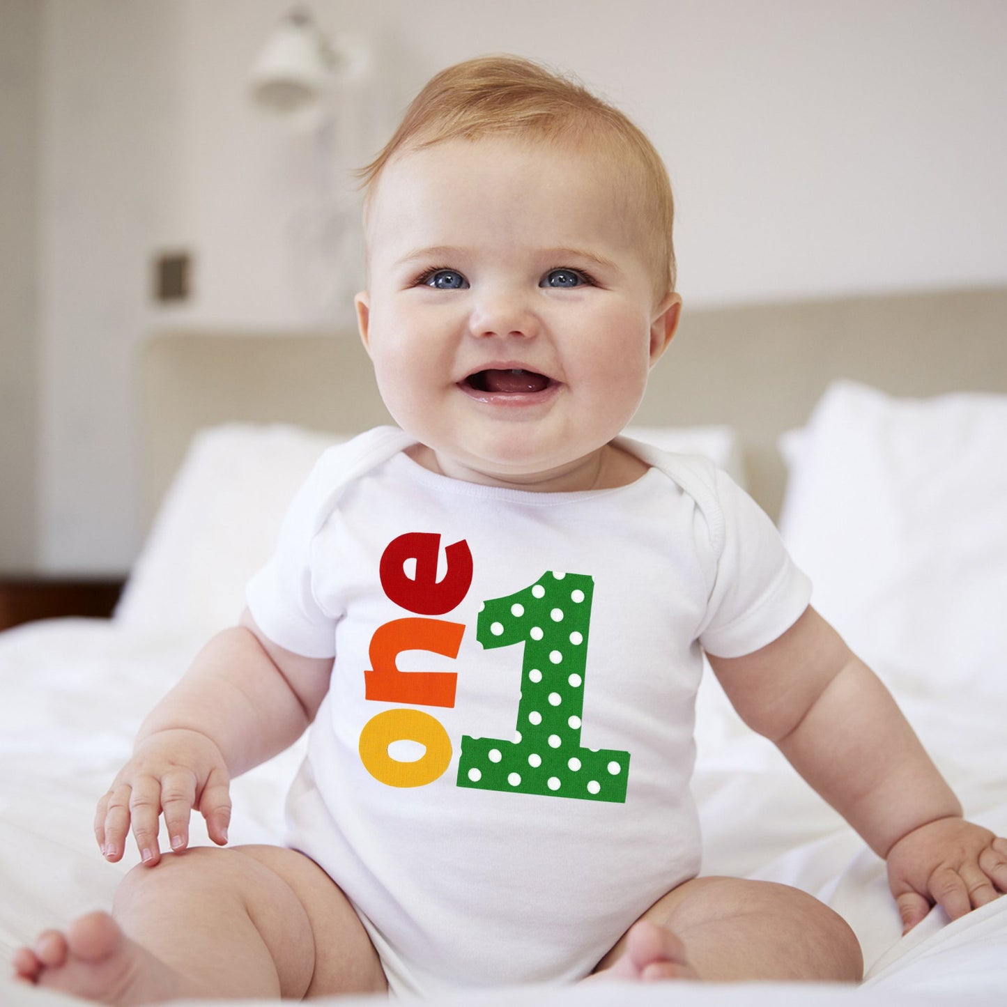 Baby 1st Birthday Onesies - 1 One (Green Polka)