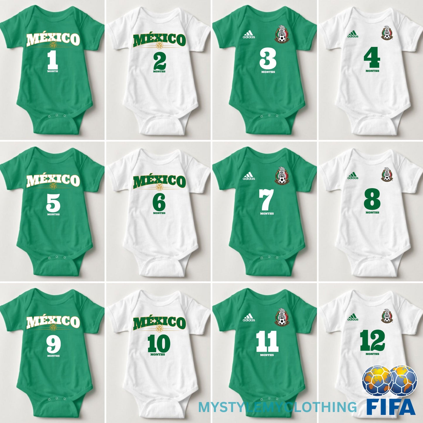 Baby FIFA Soccer Football Jersey Onesies - Mexico