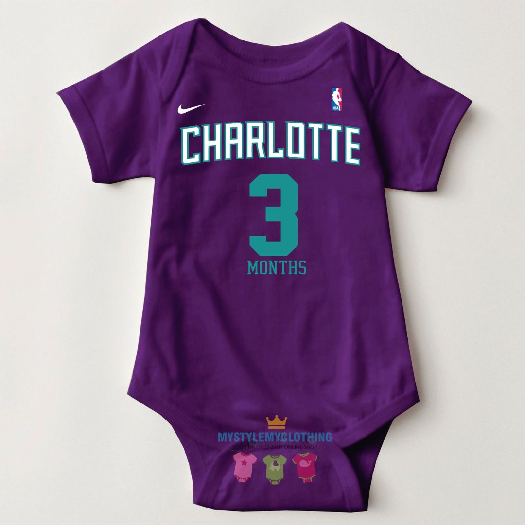 Baby Monthly Onesies - Basketball Jersey Charlotte-Hornets