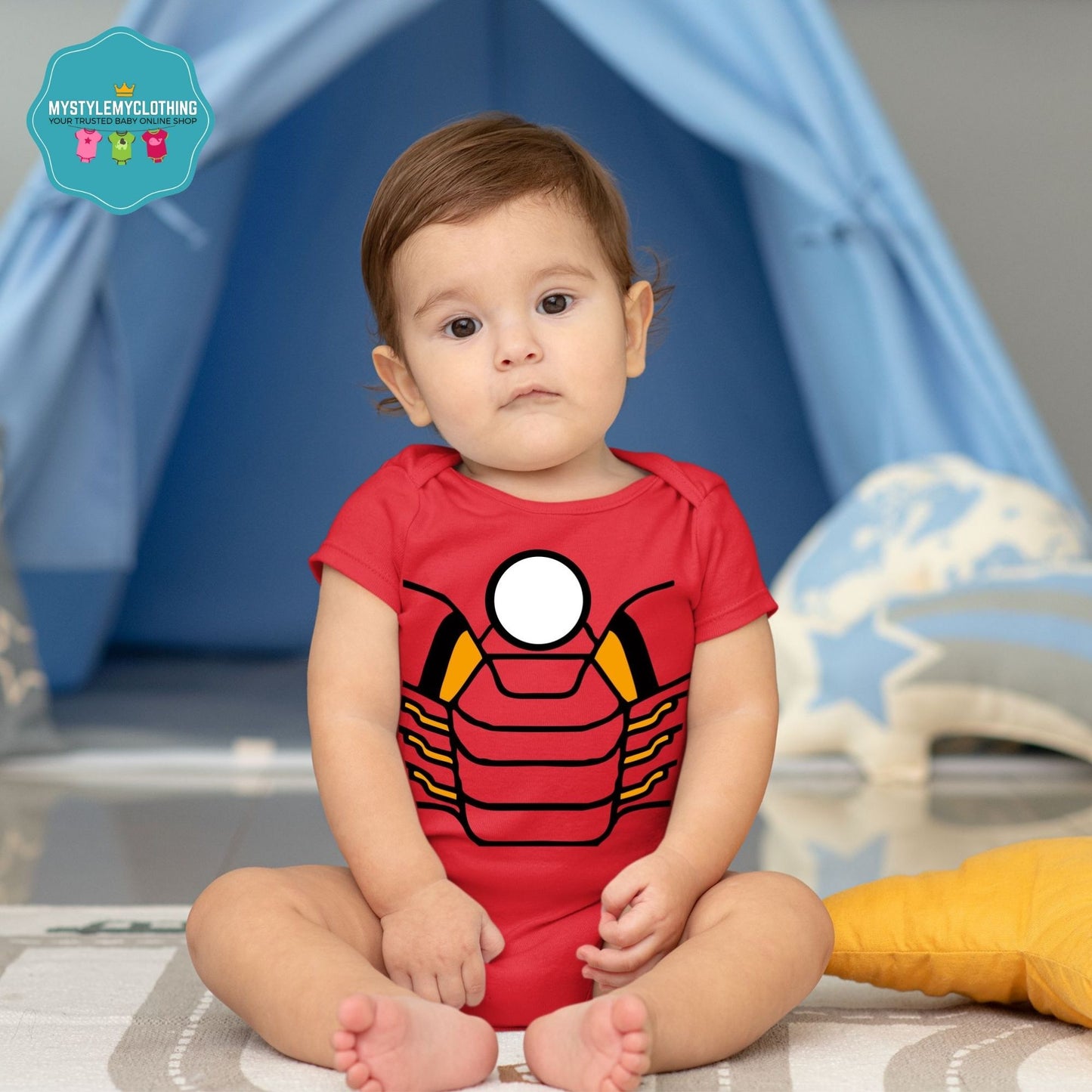 Baby Superhero Onesies with Name Back Print - Ironman-Suit Mark VII