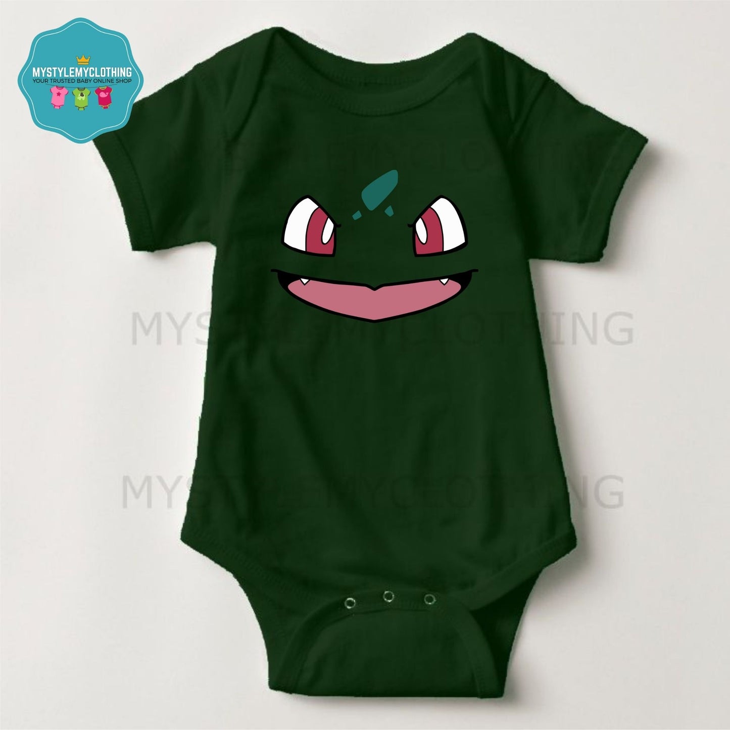 Baby Character Onesies with Name Back Print - Pokemon-Bulbasaur