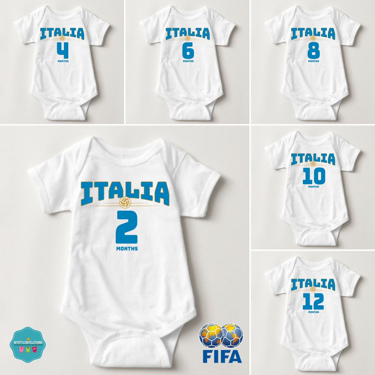 Baby FIFA Soccer Football Jersey Onesies - Italia