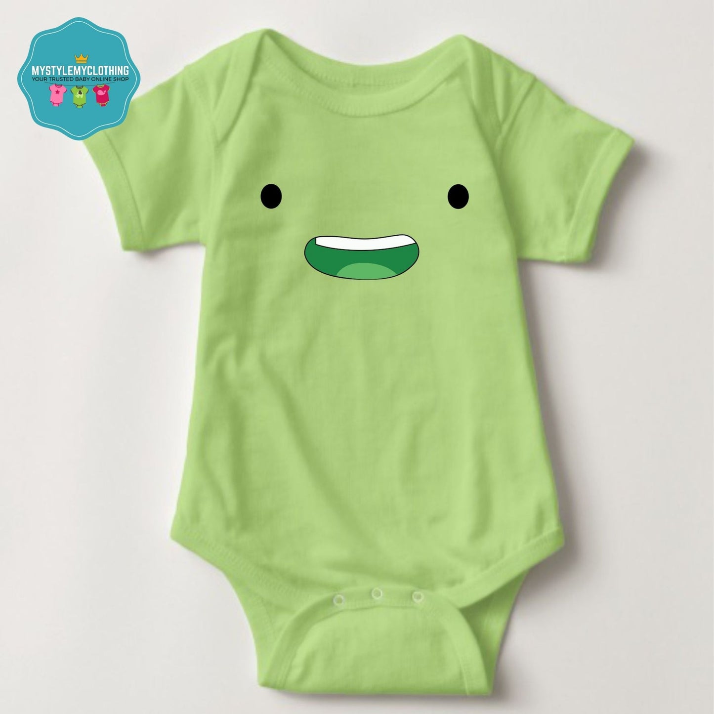 Baby Character Onesies with Name Back Print  - Adventure Time Beemo Light Green