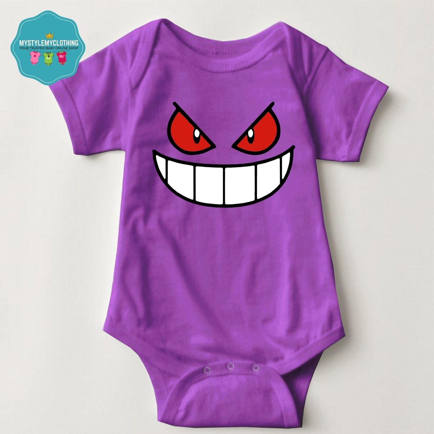 Baby Character Onesies with Name Back Print  - Pokemon Gengar