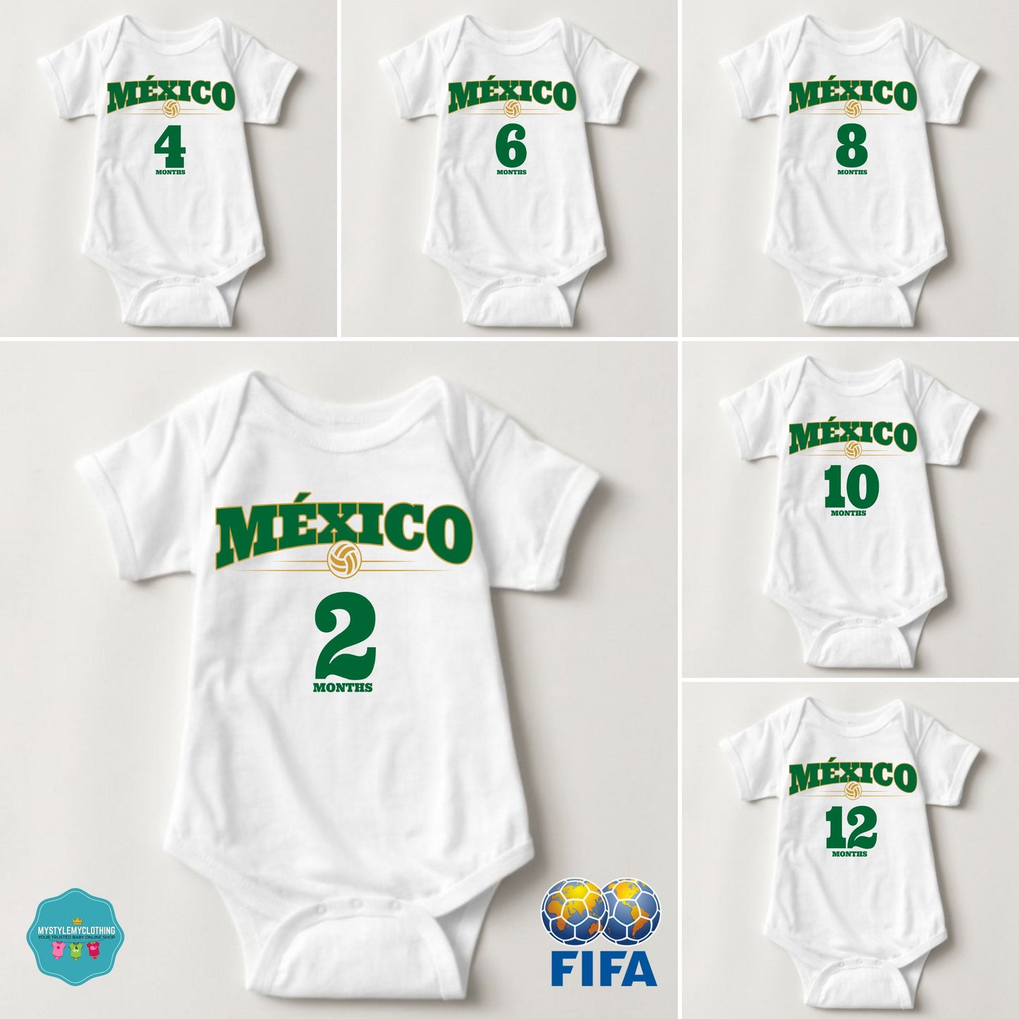 Baby FIFA Soccer Football Jersey Onesies - Mexico
