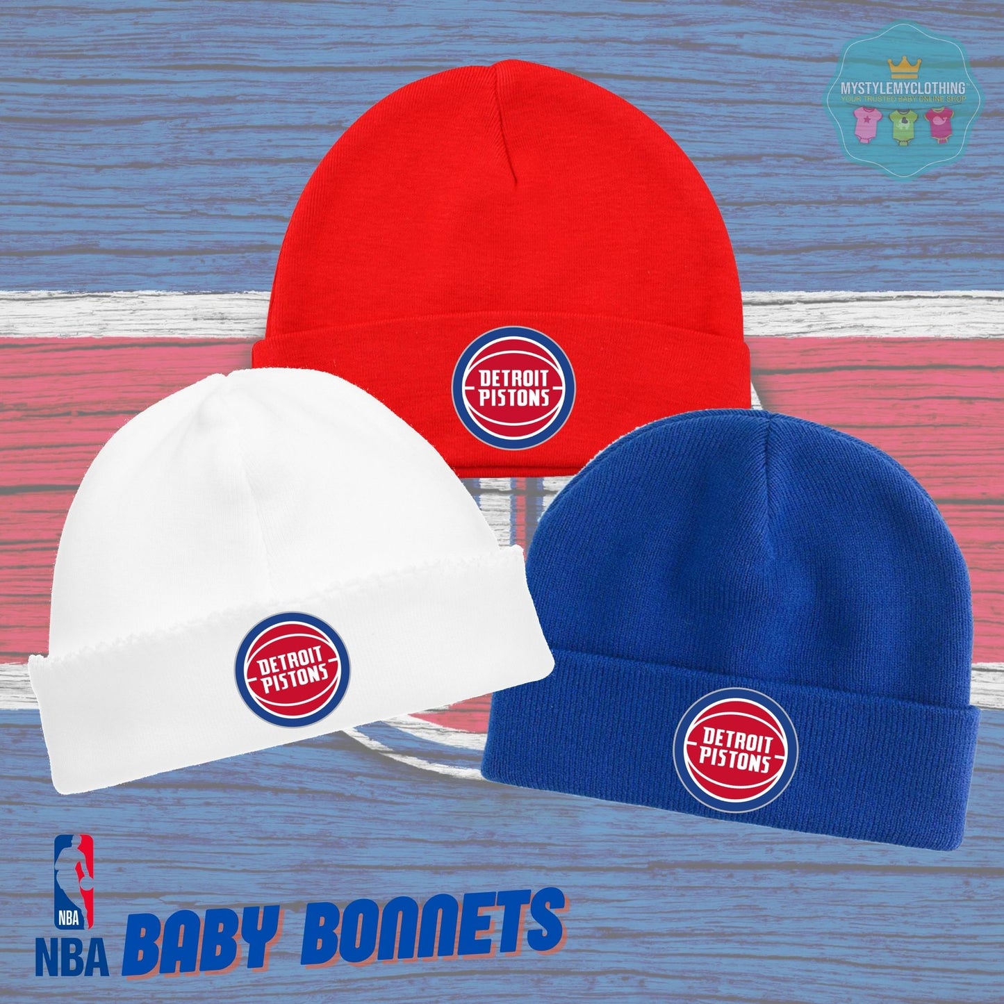 Baby Basketball Bonnets - Detroit Pistons