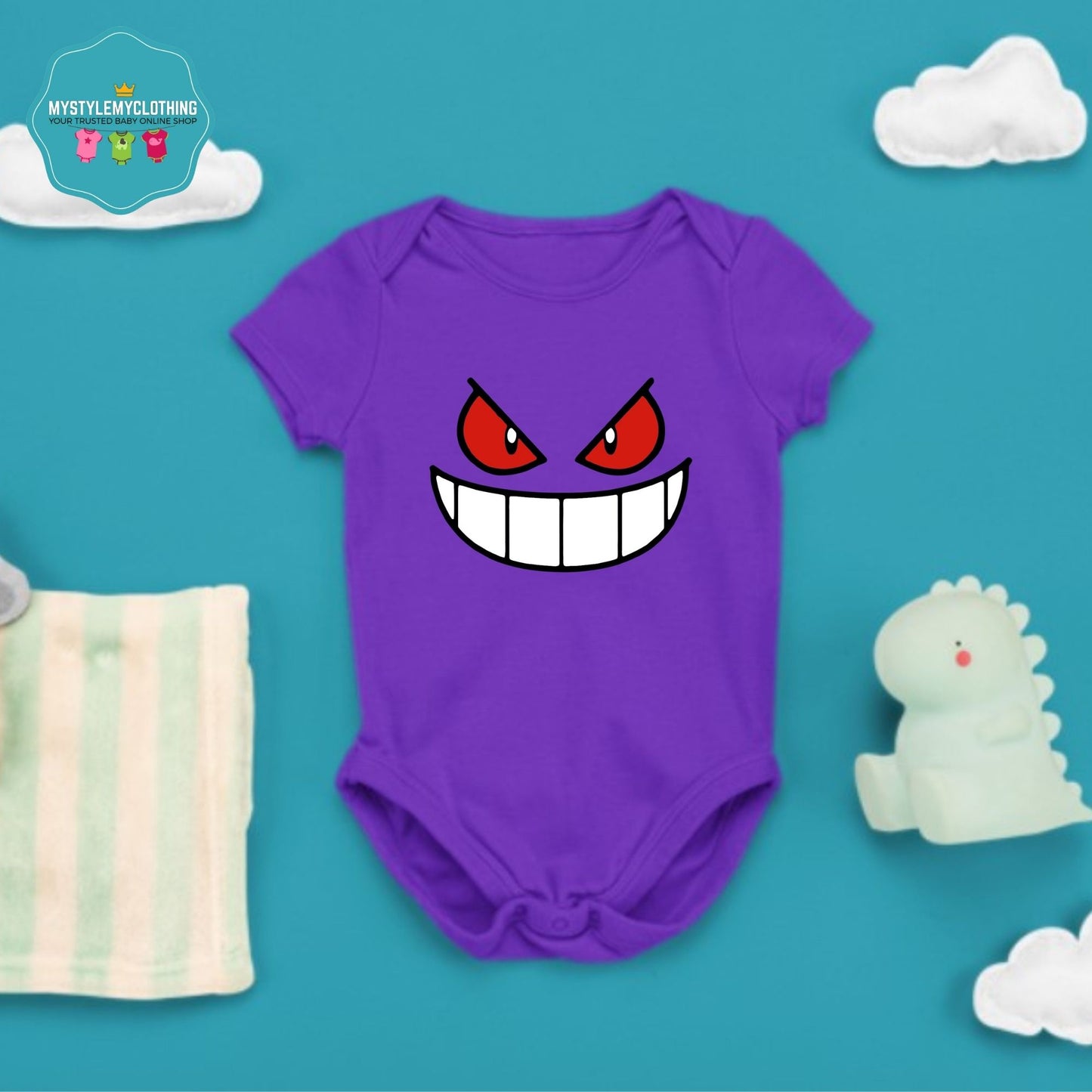 Baby Character Onesies with Name Back Print  - Pokemon Gengar