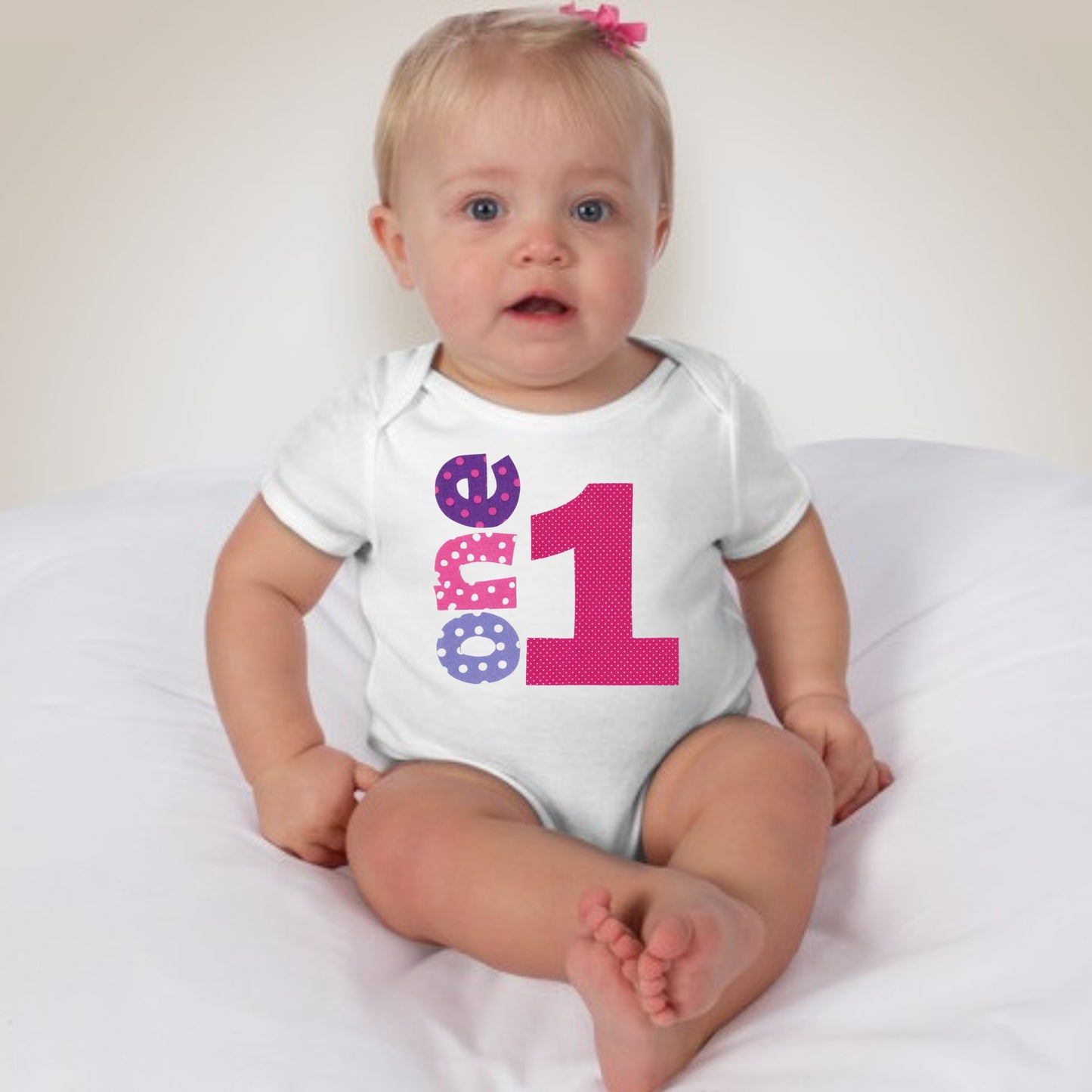 Baby 1st Birthday Onesies - 1 One (Fuchsia Pink)