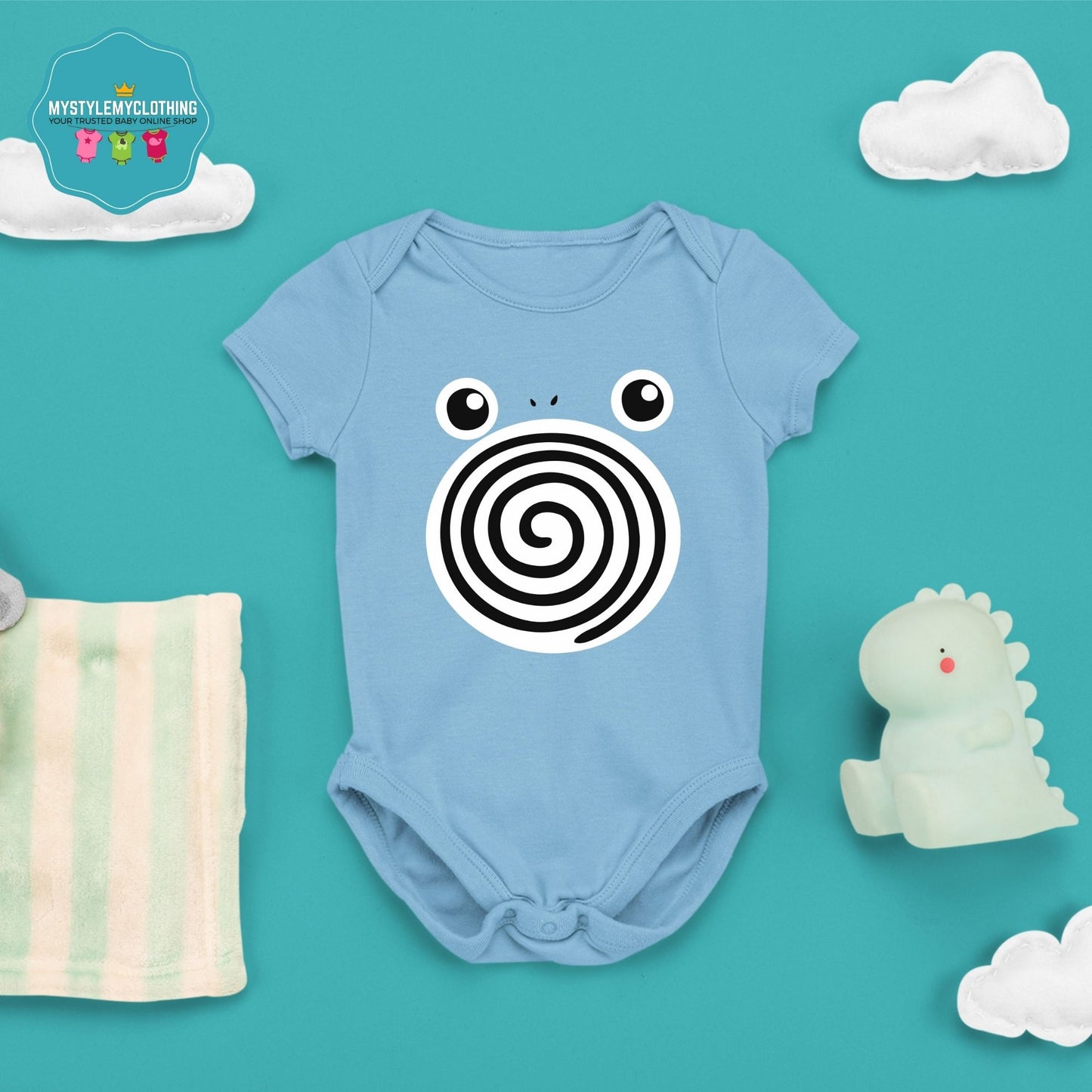 Baby Character Onesies with FREE Name Back Print- Pokemon-Poliwhirl