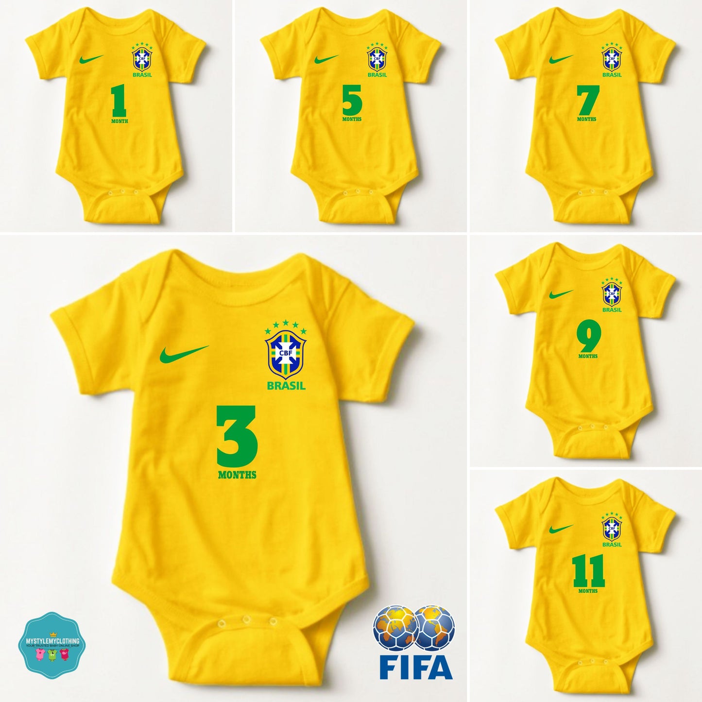 Baby FIFA Soccer Football Jersey Onesies - Brazil