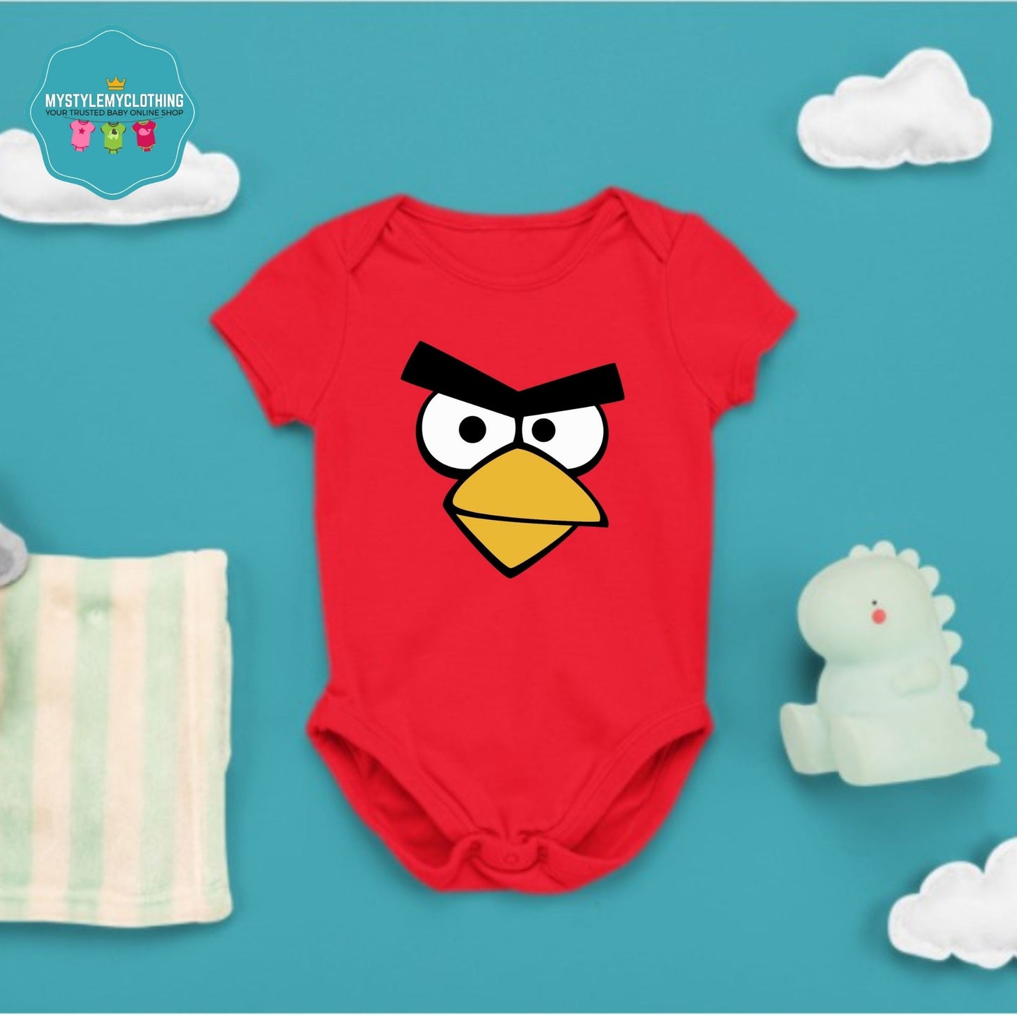 Baby Character Onesies with FREE Name Back Print  Angry Bird Red