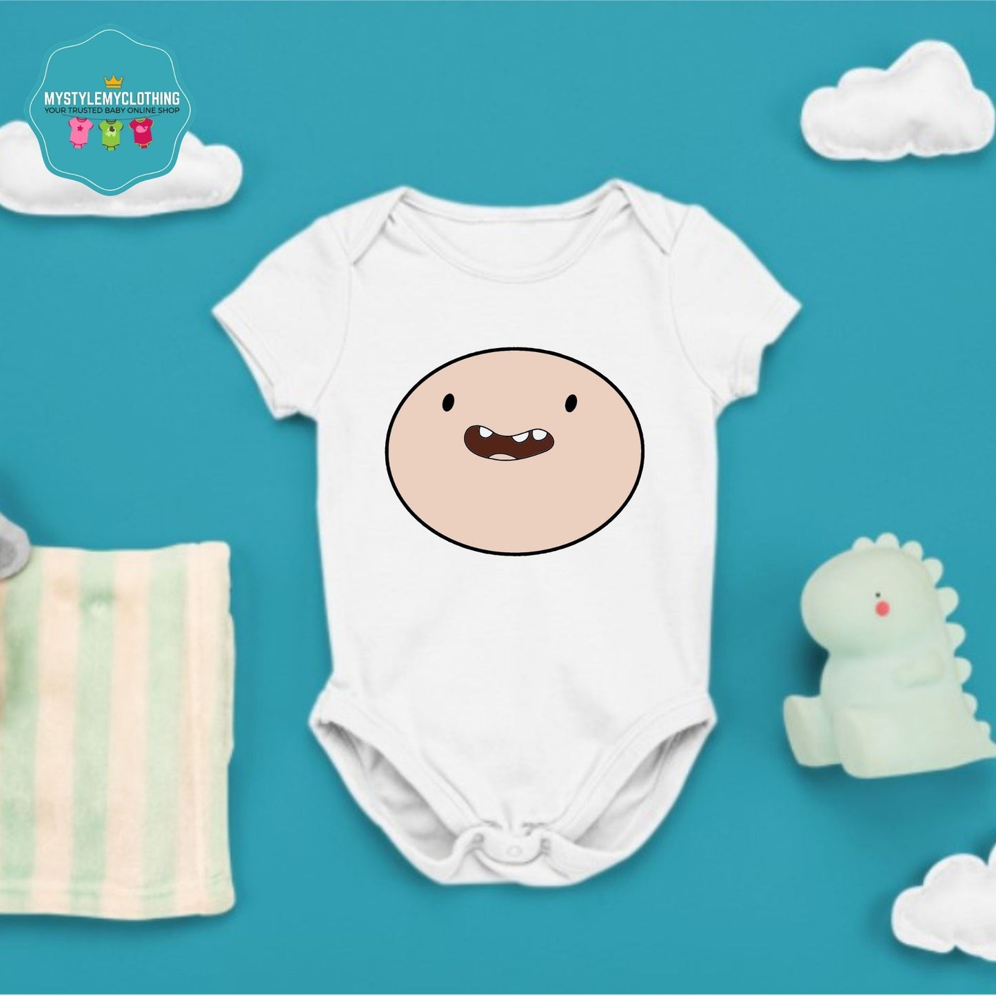 Baby Character Onesies with FREE Name Back Print  - Adventure Time Finn