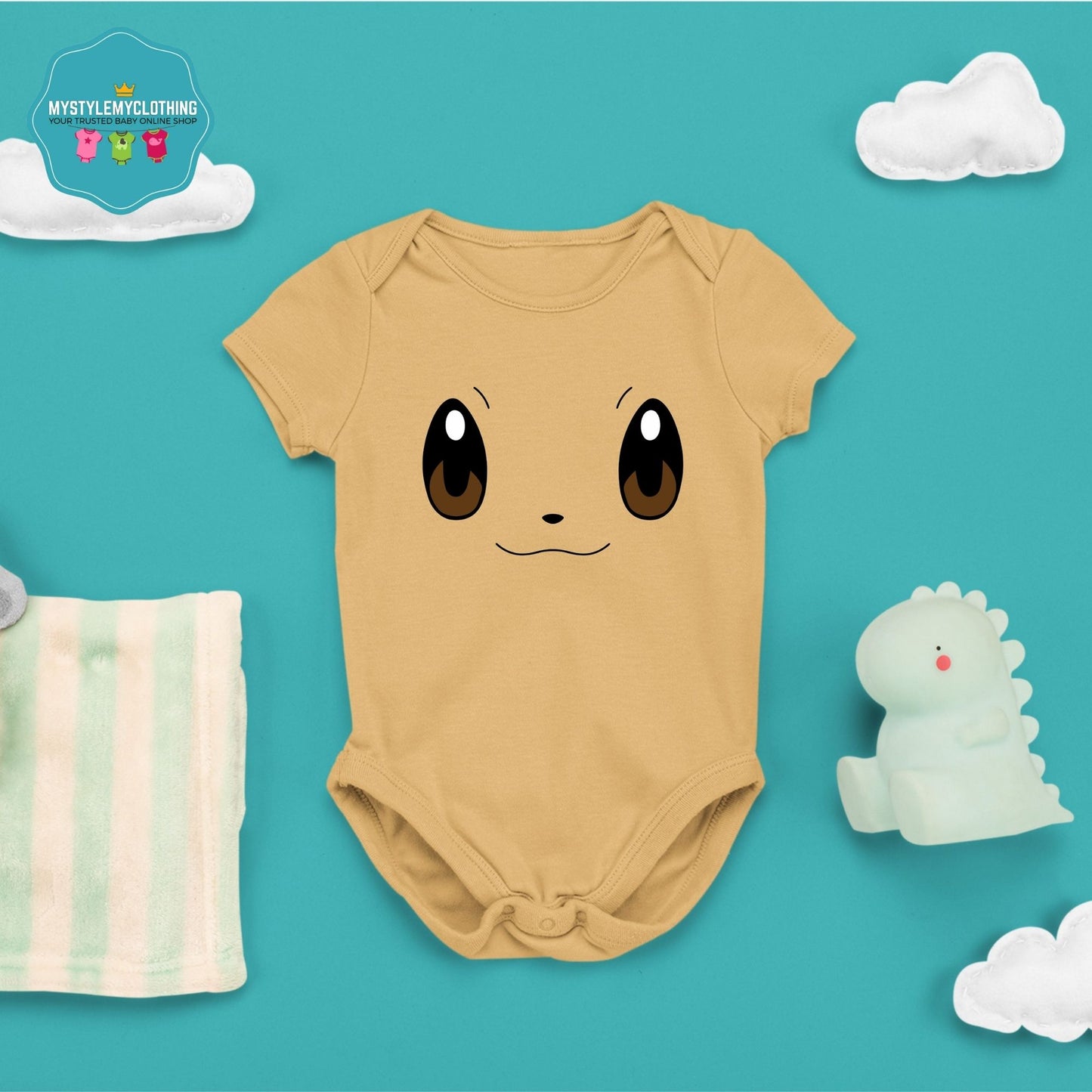 Baby Character Onesies with Name Back Print - Pokemon Eevie