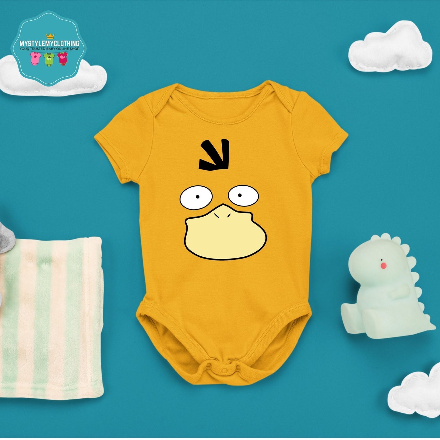 Baby Character Onesies with FREE Name Back Print- Pokemon-Psyduck 1