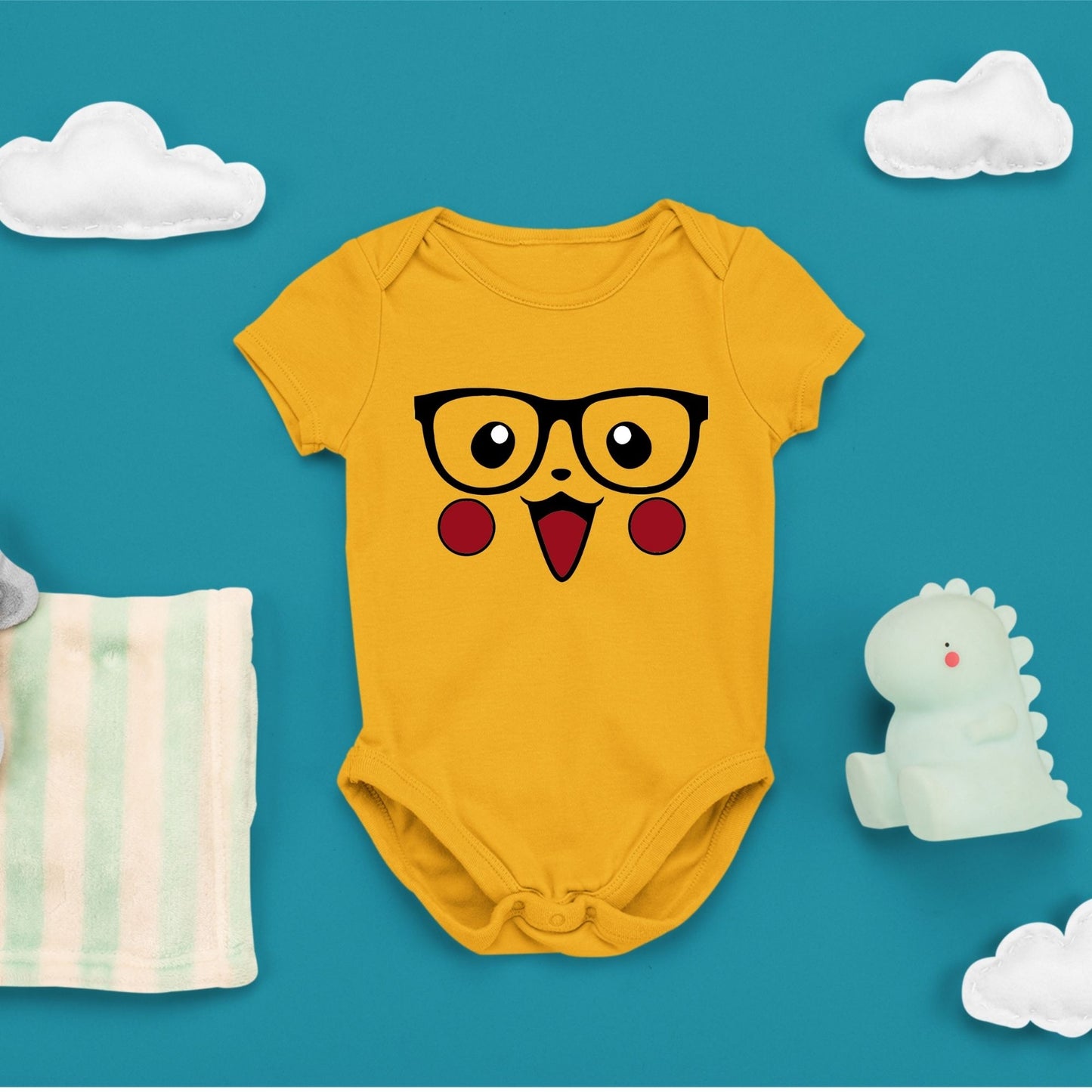 Baby Character Onesies with FREE Name Back Print - Pokemon-Pikachu with Glasses