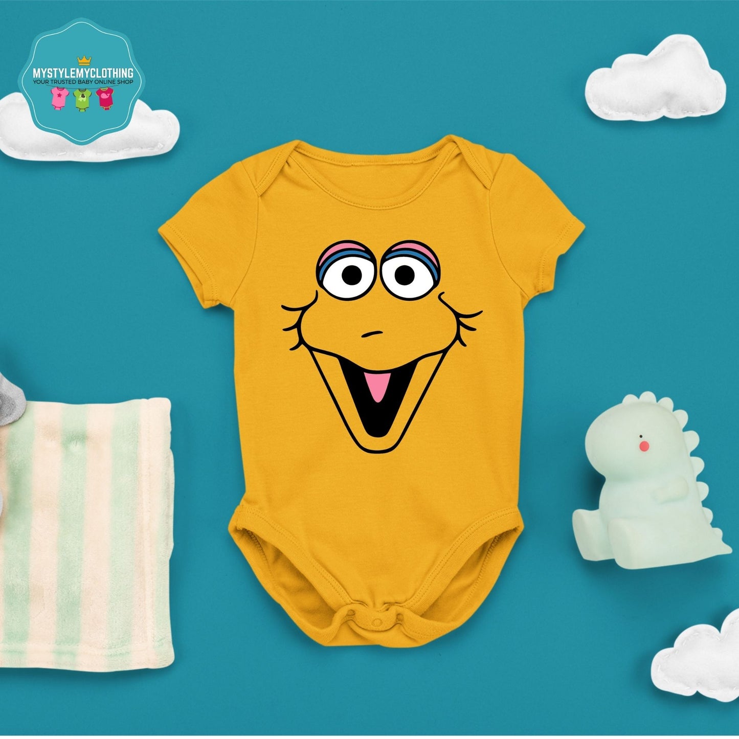 Baby Character Onesies with FREE Name Back Print - Sesame Street Big Bird