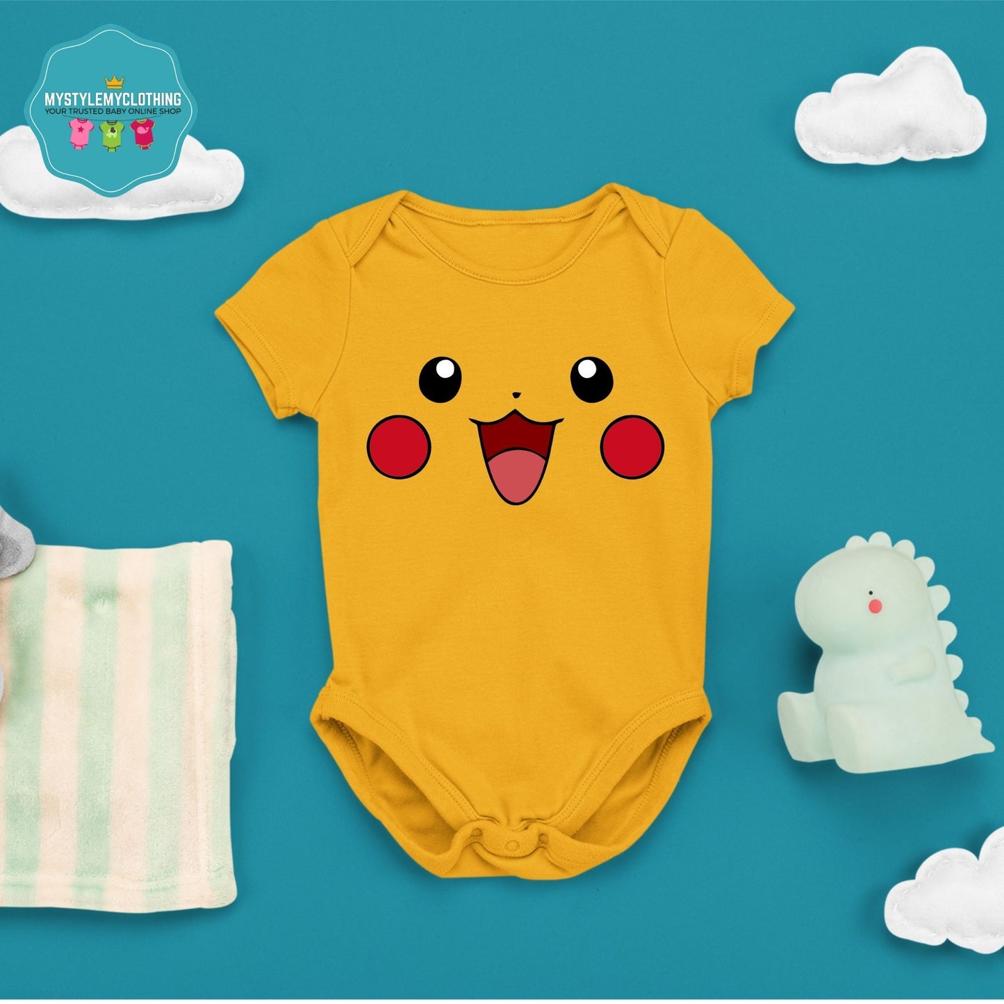 Baby Character Onesies with FREE Name Back Print - Pokemon-Pikachu