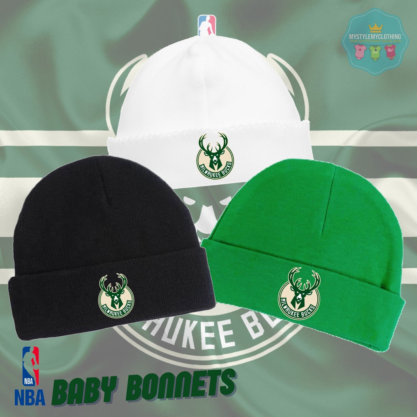 Baby Basketball Bonnets - Milwaukee Bucks