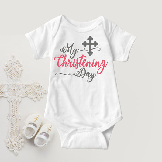 Baby Girl Christening Baptism Dedication Onesies - Pink Silver