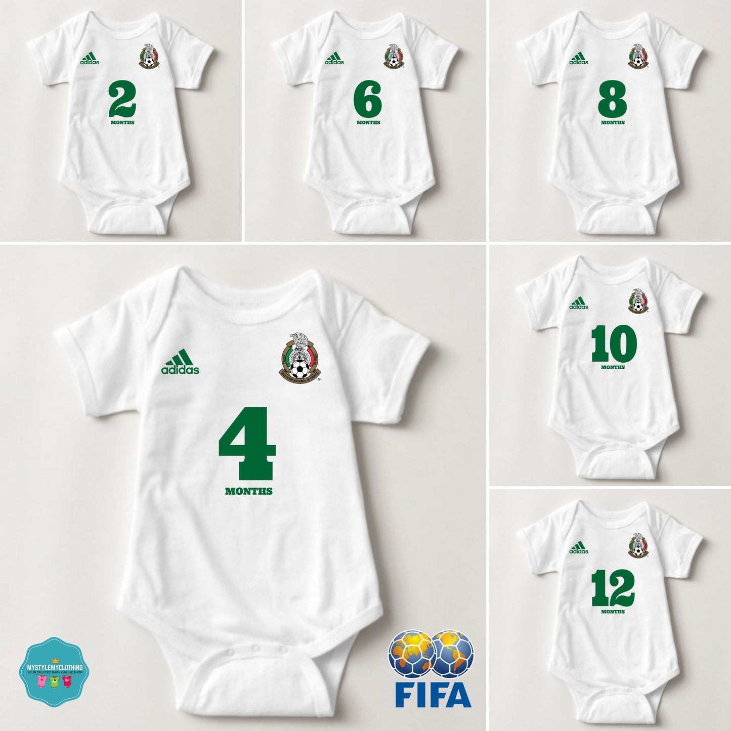 Baby FIFA Soccer Football Jersey Onesies - Mexico