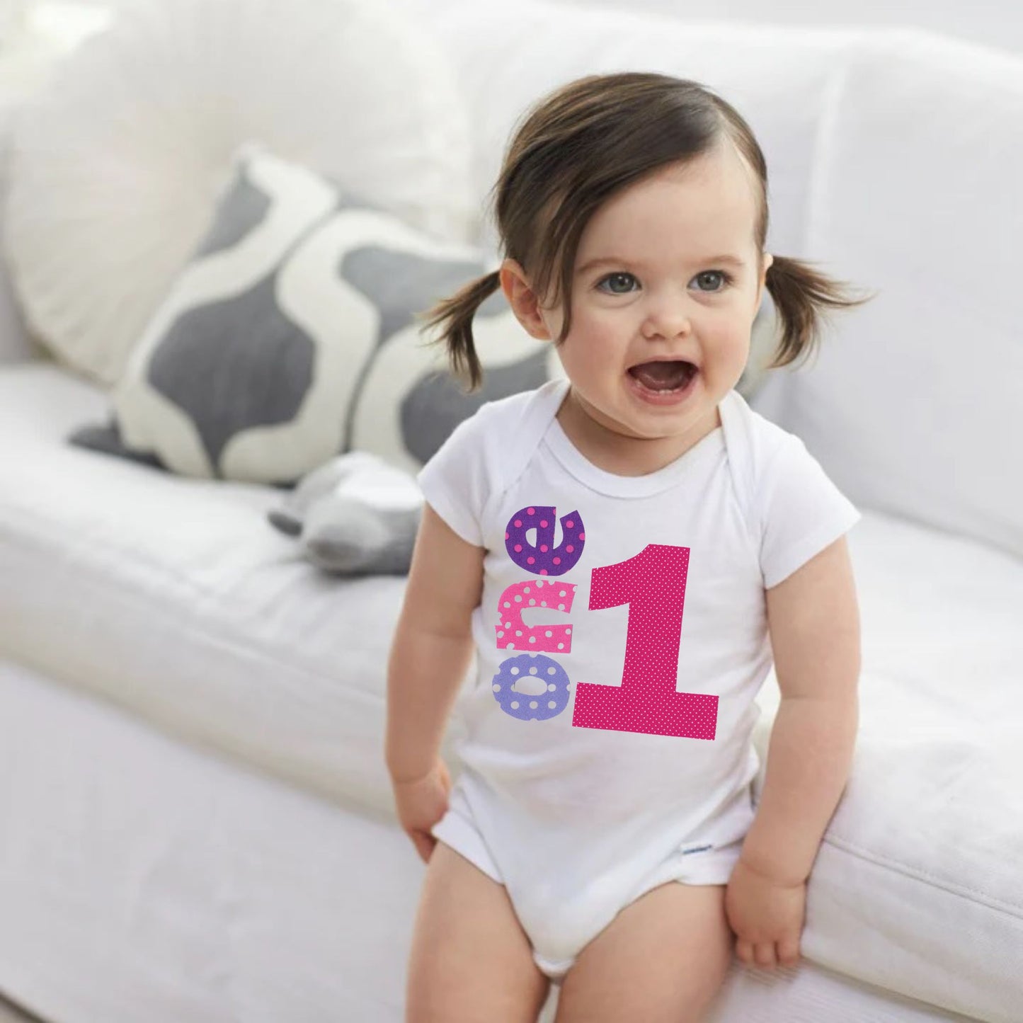 Baby 1st Birthday Onesies - 1 One (Fuchsia Pink)