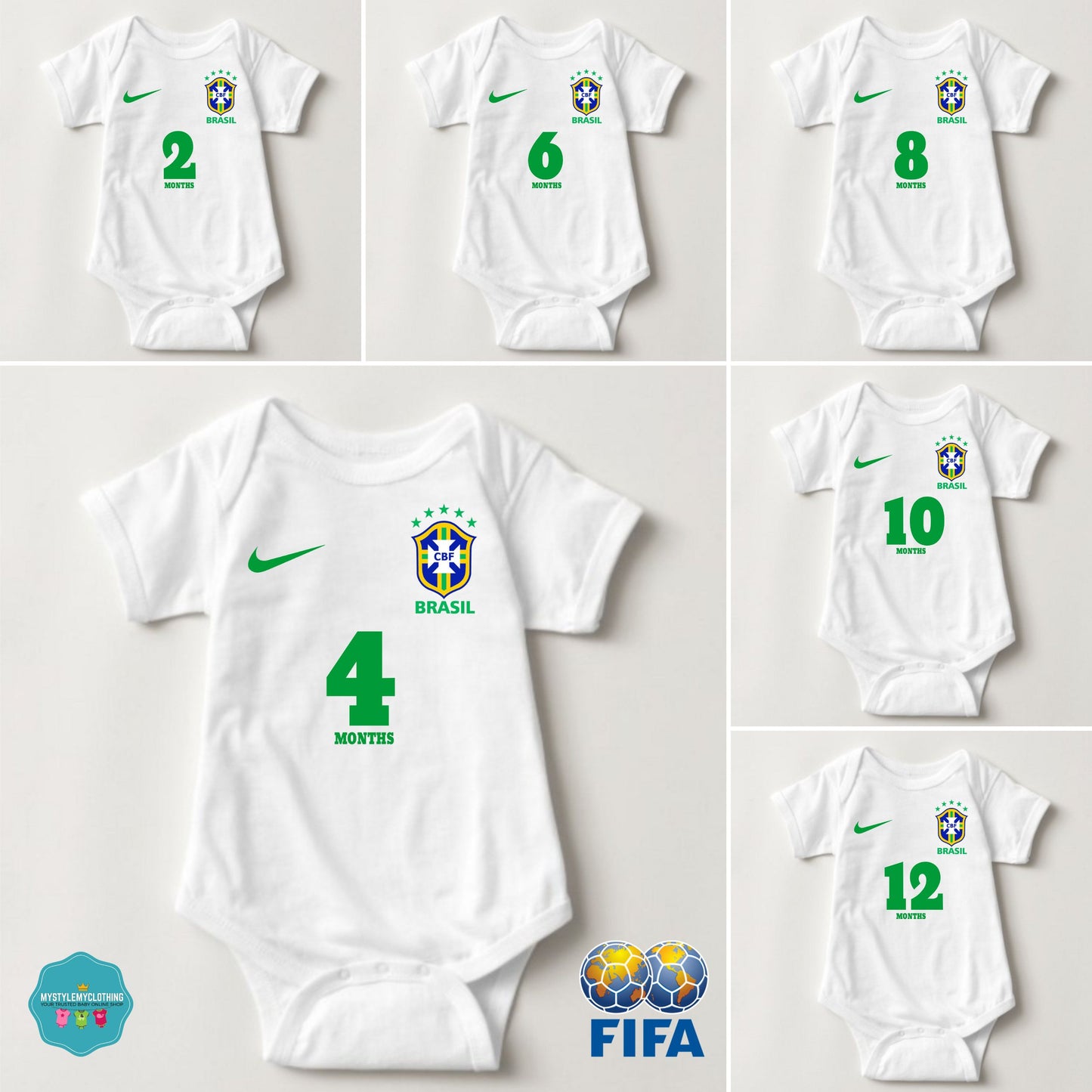 Baby FIFA Soccer Football Jersey Onesies - Brazil