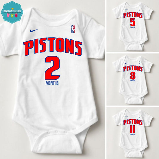 Baby Monthly Onesies - Basketball Jersey Detroit Piston