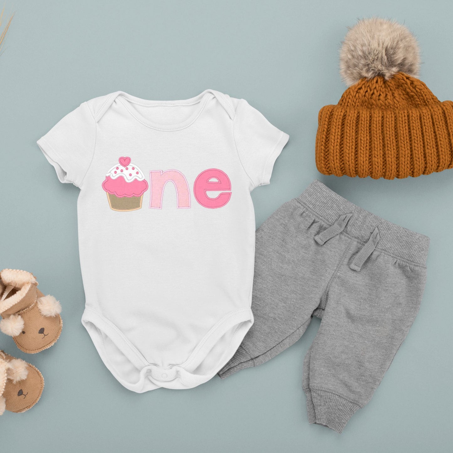 Baby 1st Birthday Onesies - 1 One (Cupcake)