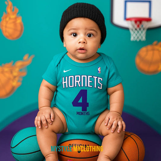 Baby Monthly Onesies - Basketball Jersey Charlotte-Hornets