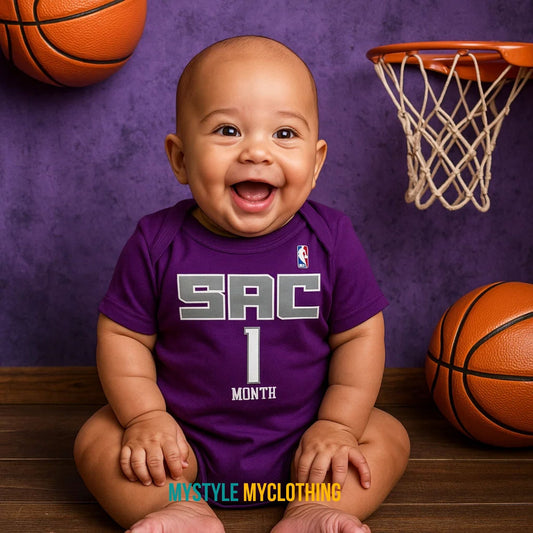 Baby Monthly Onesies - Basketball Jersey Sacramento Kings