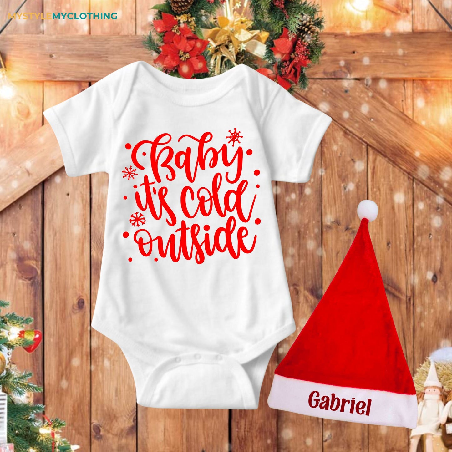 Baby Christmas Holiday Onesies with Customized Santa Hat - Its Cold Outside