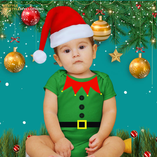 Baby Christmas Holiday Onesies - Elf Onesies with Customized Santa Hat