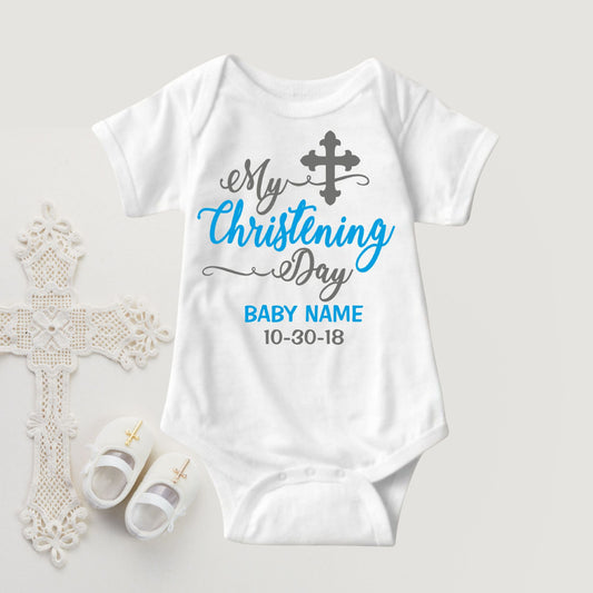 Baby Boy Christening Baptism Dedication Onesies - Custom Print Name and Date