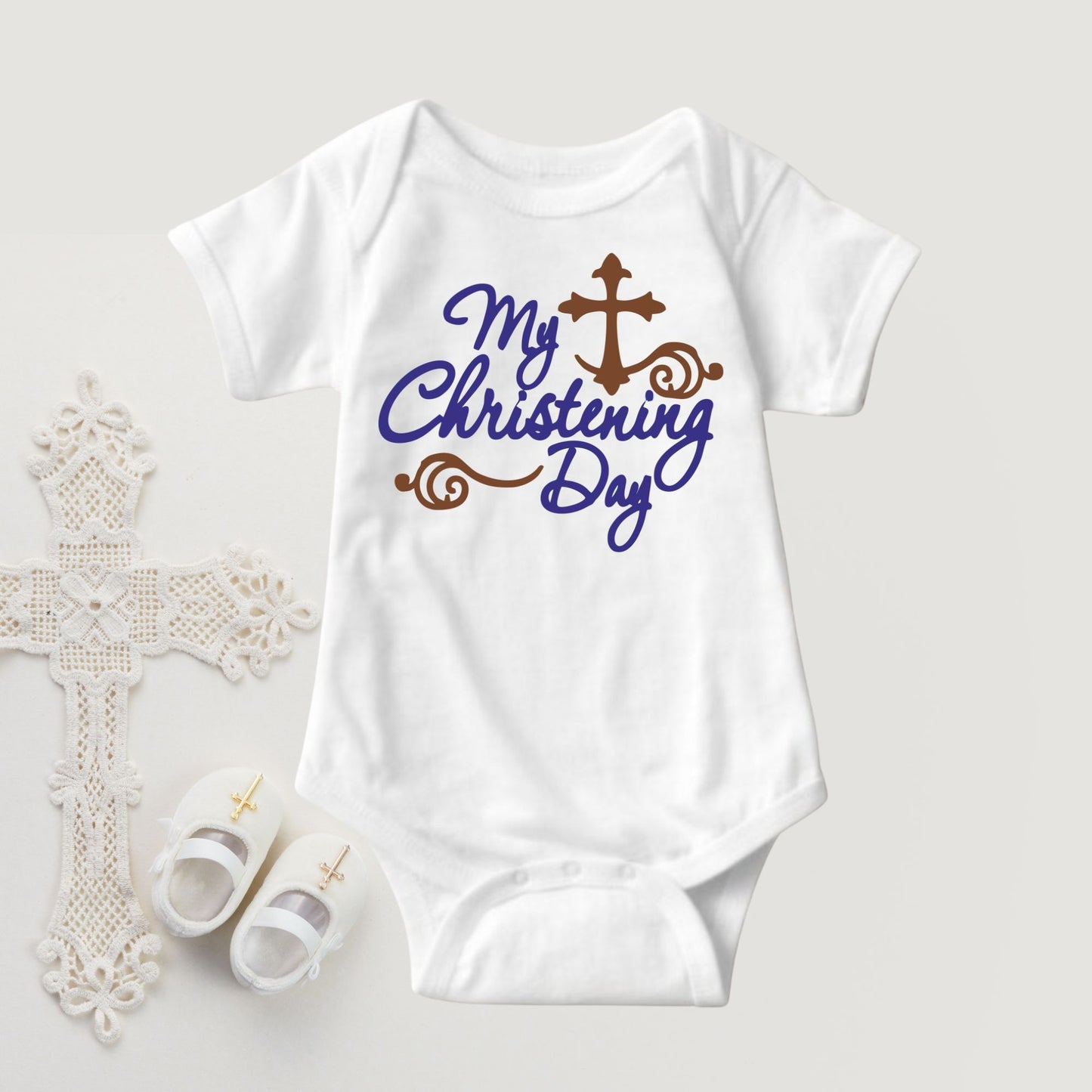 Baby Boy Christening Baptism Dedication Onesies - Blue Gold