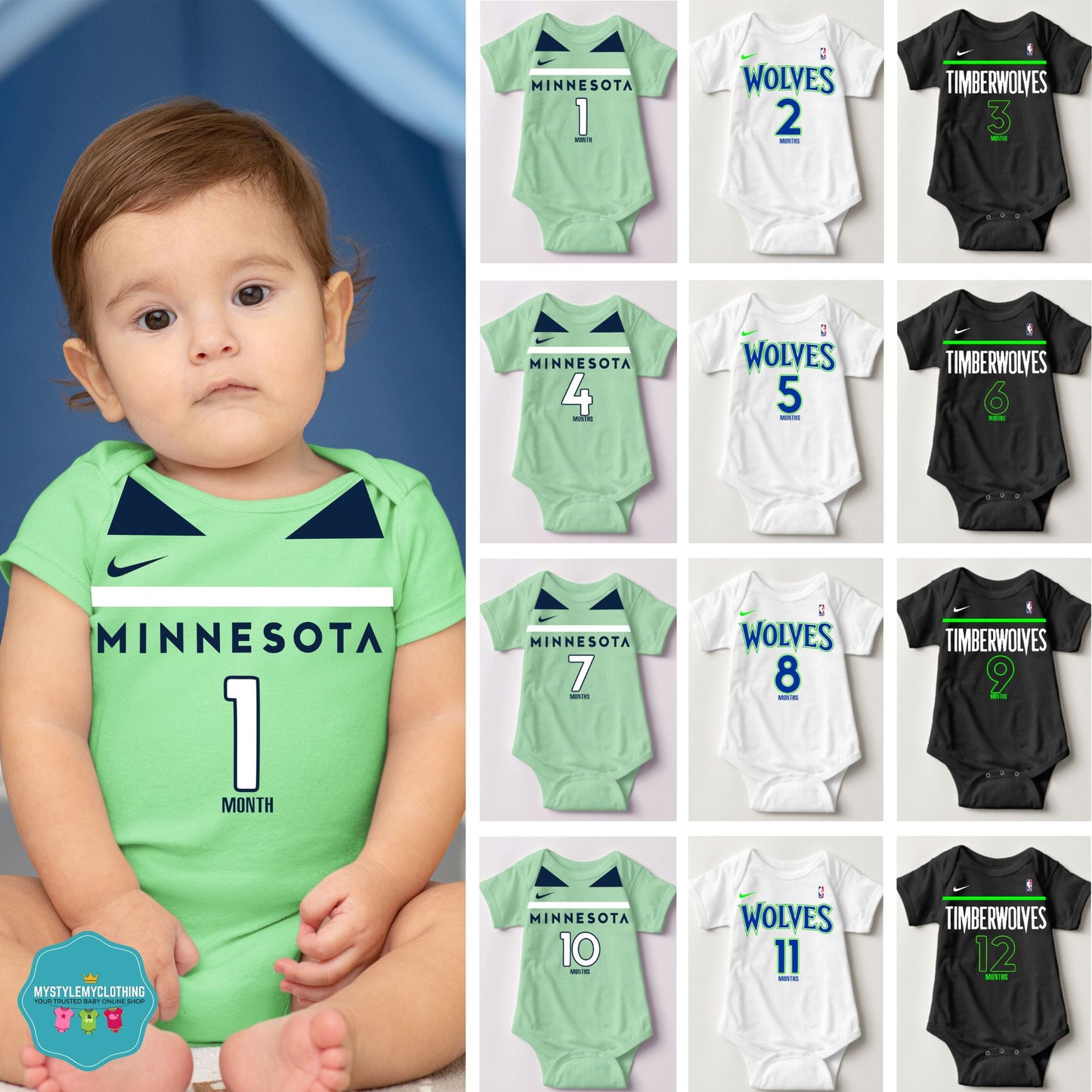 Baby Monthly Onesies - Basketball Jersey Minnesota Timberwolves