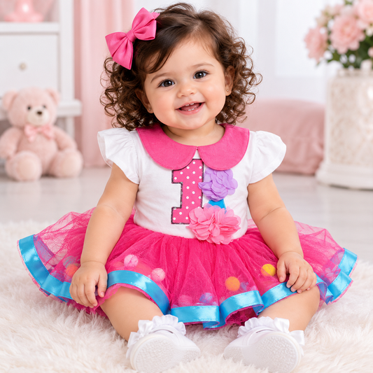 Baby Girl Romper Dress Short Sleeve  - 1st  Birthday Tutu