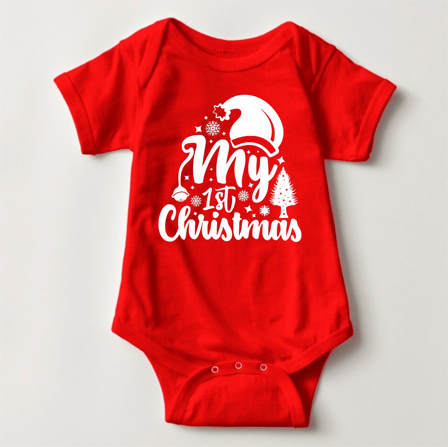 Baby Christmas Onesies with Customized Santa Hat - Tree's and Hat