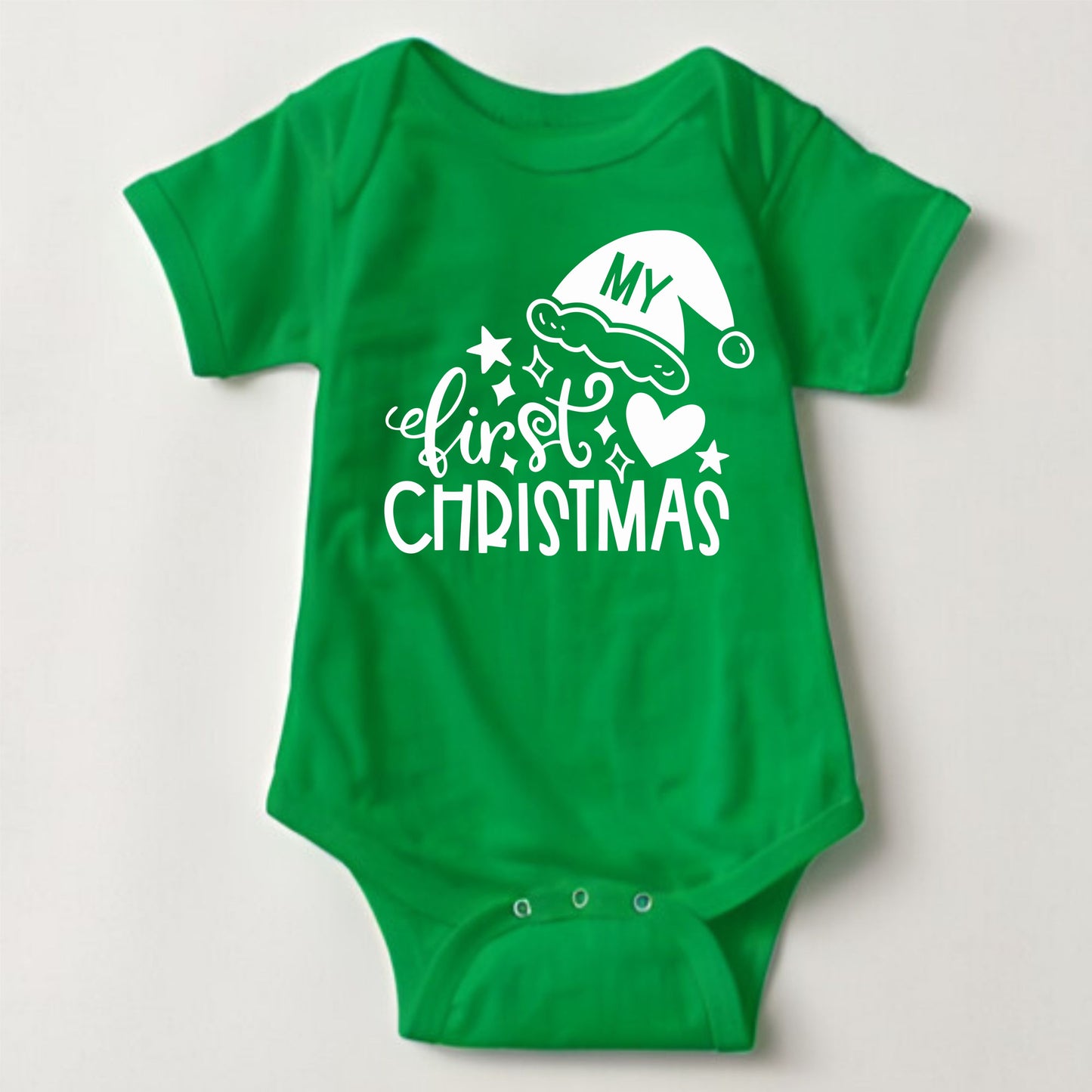 Baby Christmas Holiday Onesies with Customized Santa Hat- My First Christmas Hearts and Santa Hat