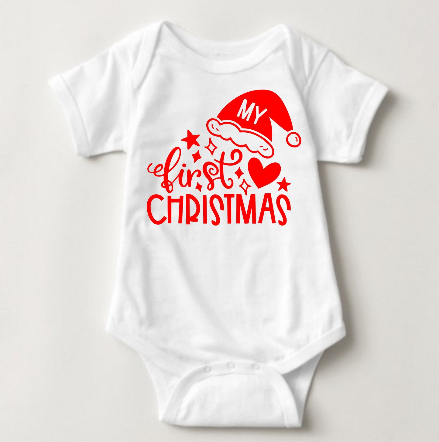 Baby Christmas Holiday Onesies with Customized Santa Hat- My First Christmas Hearts and Santa Hat