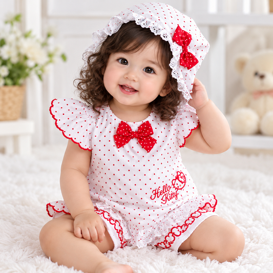 Baby Girl Polka Dot Romper Set with Matching Hat