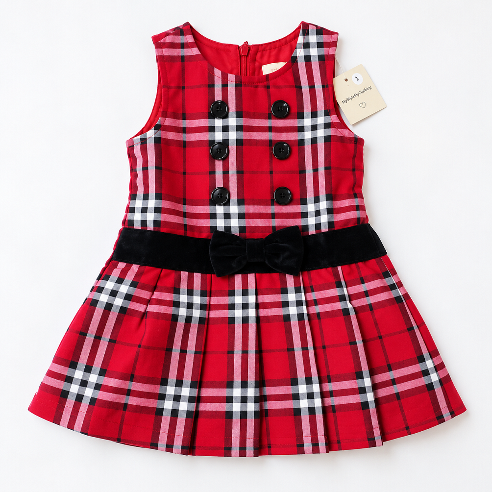 Little Girls Red Checkered Montessori Dress